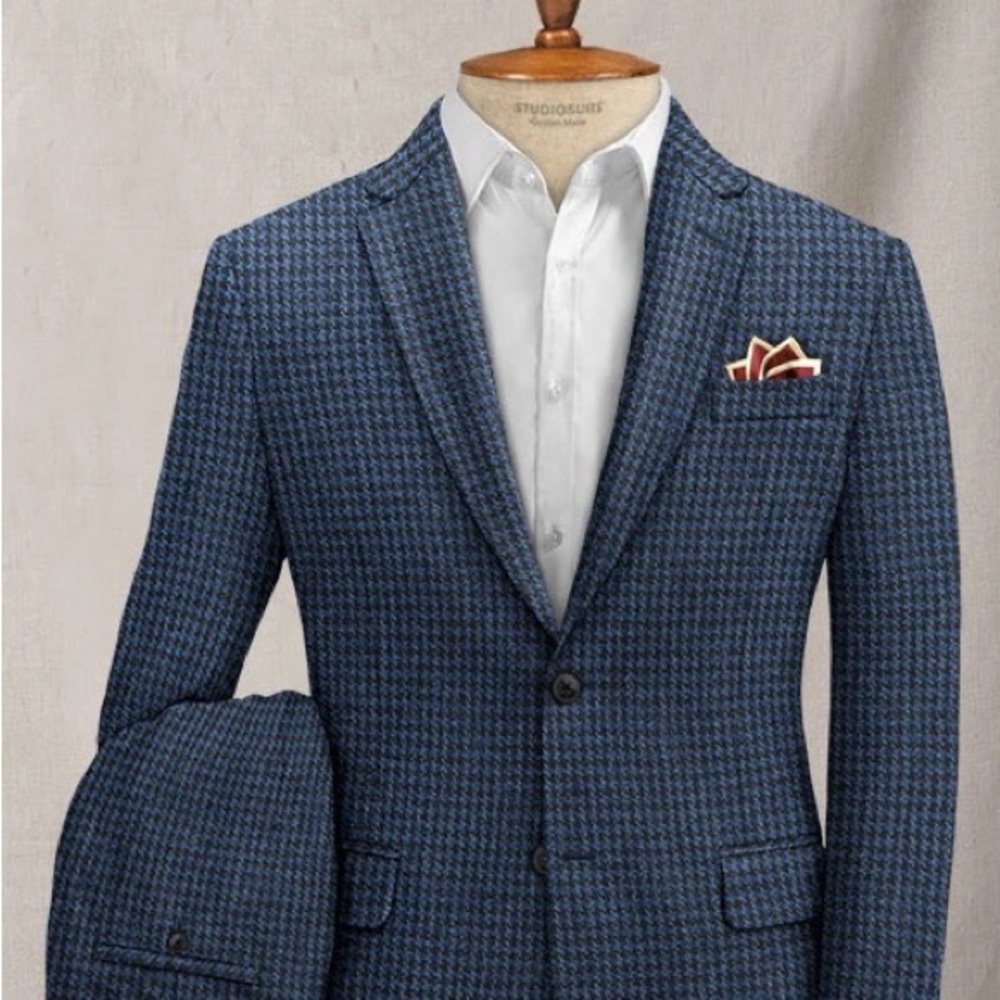 Studio Suits Blue Houndstooth Slim Fit Suit